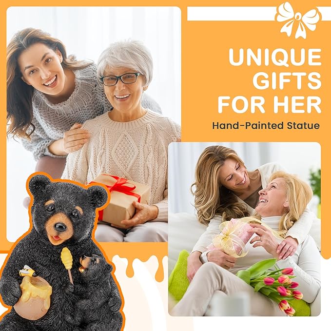 GIGALUMI Solar Garden Statues Loving Bear Figurine Lights for Outside, Yard Decorations Outdoor, Garden Decor Unique Birthday Housewarming Gifts for Mom, Women, Black