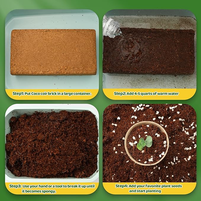 Coco Coir Bricks for Plants 1.4LB, All Natural Organic Compressed Coconut Coir Fiber, Easy to Expand, Low EC, pH Balanced, Ideal for Vegetables, Herbs, Flowering Plants (1 Pcs)