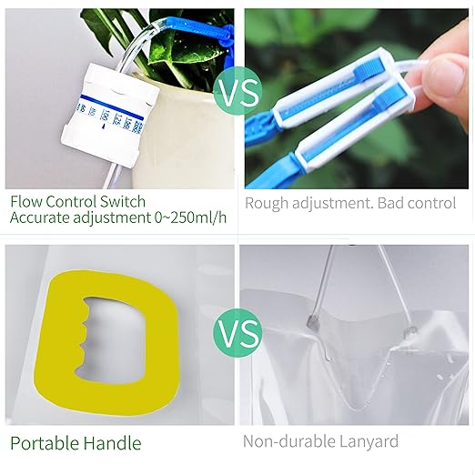 3.5L Self Watering Planter iv Bags with Adjustable Flow Regulators & Hooks,Automatic Drip Irrigation Kits, Indoor Plant Life Support Self-Waterer, Vacation Plant Watering System for Potted Plants,3Pcs