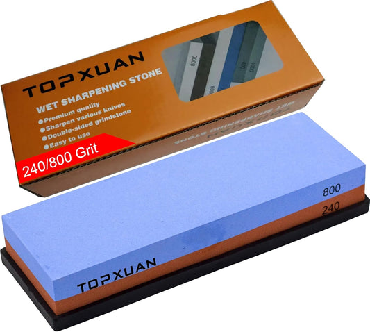 Knife Sharpening Stone 240/800 Grit 2 Sided Sharpener Whetstone,Professional Wetstone for Kitchen Knives Sharpener with Non-Slip Rubber,Orange Color Box Package