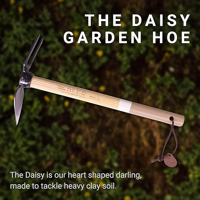 Adler - The Daisy Garden Hoe, Heavy Duty Yard Tool Lawn Care, Loosening Soil, Weeding, and Digging, Steel Head 3.9 inches, Wood Handle 17.7 inches (Rose)