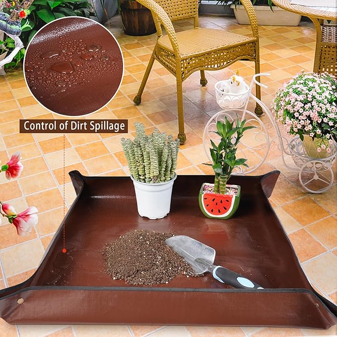 27"x 27" Repotting Mat for Indoor Plant Transplanting and Mess Control Foldable Waterproof Potting Tray-Easy to Clean Gardening Gifts for Plant Lovers