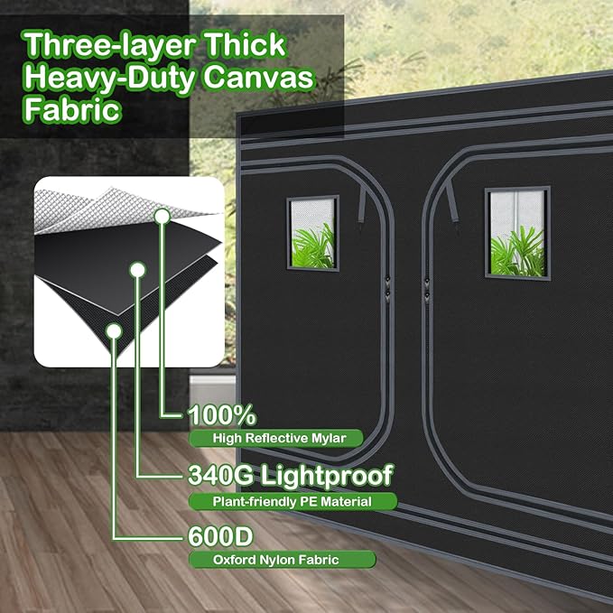 Grow Tent 120"x120"x78" Grow Tents Plant Tent 600D Mylar Reflective Grow Tent for Hydroponics Indoor Growing with Observation Window and Waterproof Floor Tray 10x10