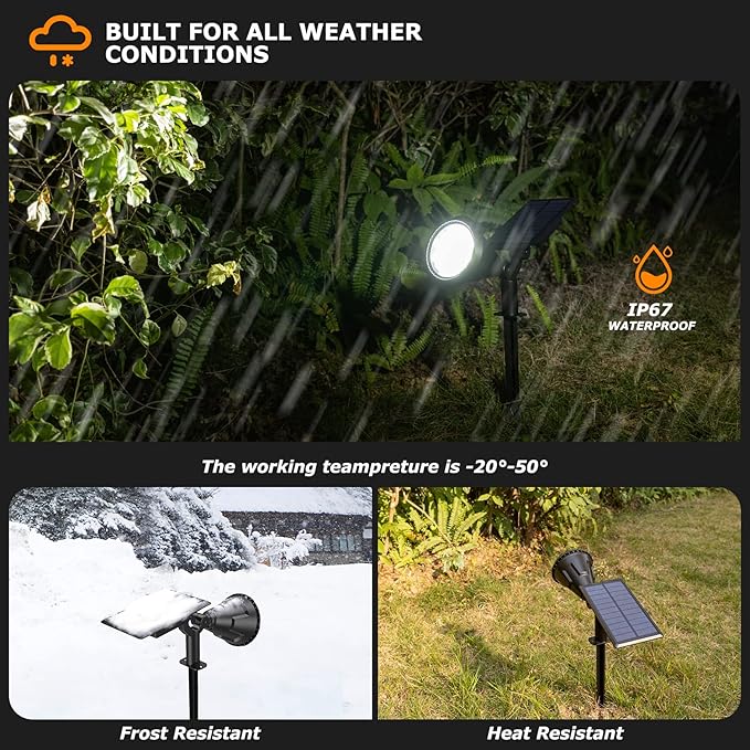 Solar Spot Lights Outdoor, 21 LEDs Solar Outdoor Lights Auto On/Off with 3 Modes, IP67 Waterproof Solar Yard Spotlight Landscape Lighting Garden Wall Lights, 2-in-1 Solar Powered Lights, 2Pack