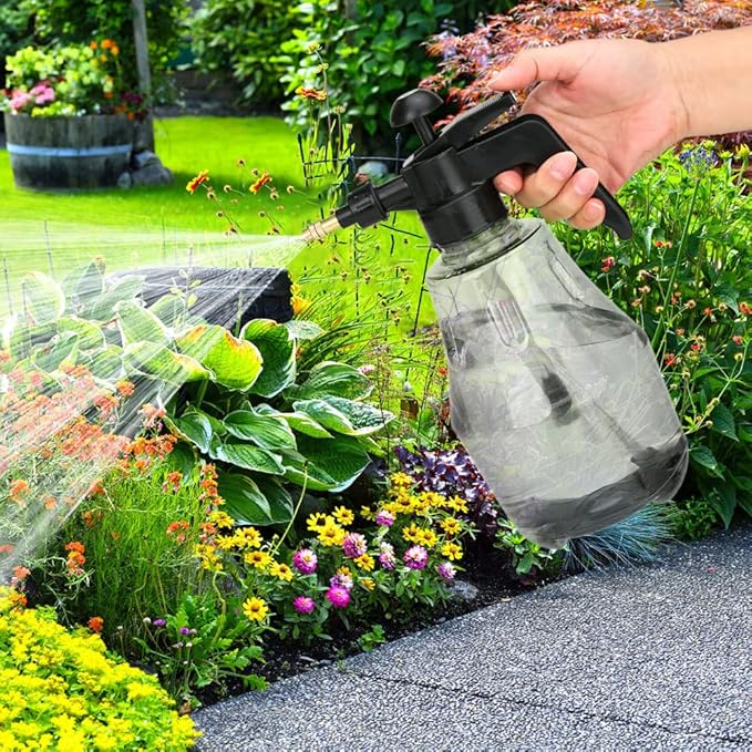 Garden Sprayer 2 Pack, Handheld Garden Pump Sprayer, 50 oz Gallon Lawn & Garden Pressure Water Spray Bottle with Adjustable Brass Nozzle, for Plants and Other Cleaning Solutions(1.5L Grey)