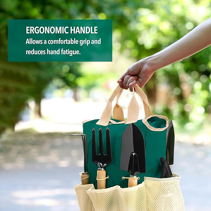 Garden Tools Set – Gardening Tools Organizer Handbag – Rust Proof, Heavy Duty, Ergonomic & Durable Tool Bag Kit – Gardening Gifts for Women & Men – Garden Tool Organizer Tote Bag with 10 Pieces Set