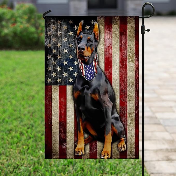 FLAGWIX American Flags - Doberman Pinscher Flag, 4th of July Decorations for Inside, Outside, Garden Flag (11.5" x 17.5") - USA House Garden Flags Premium Polyester, Decorative Outdoor Flags