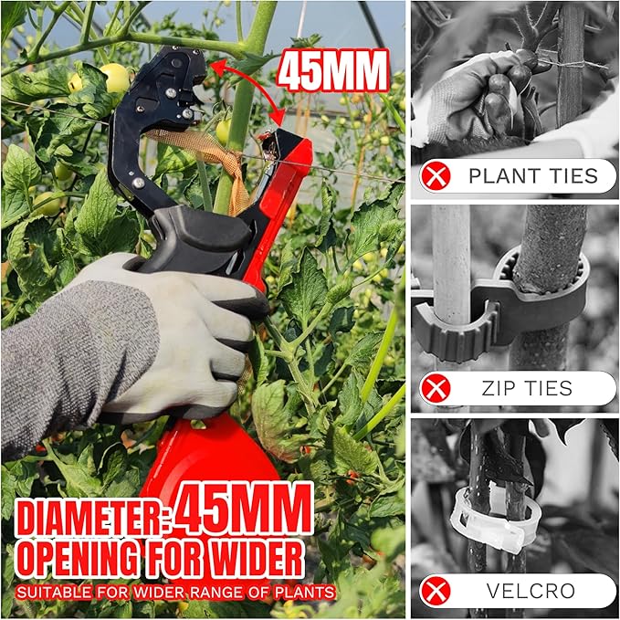 Plant Tying Machine with Green Tape, Lightweight Plant Tape Gun Tool to Tie Up Vine, Plant Tapener Tying Tool for Tomato, Grape, 10000pcs Staples 20 Rolls Tape (Red)