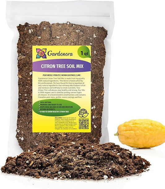 Gardenera's Premium Citron Tree Soil Mix - The Ideal Blend of Nutrients and Aeration for Growing Healthy and Productive Citrus Medica Trees - 1 Quart