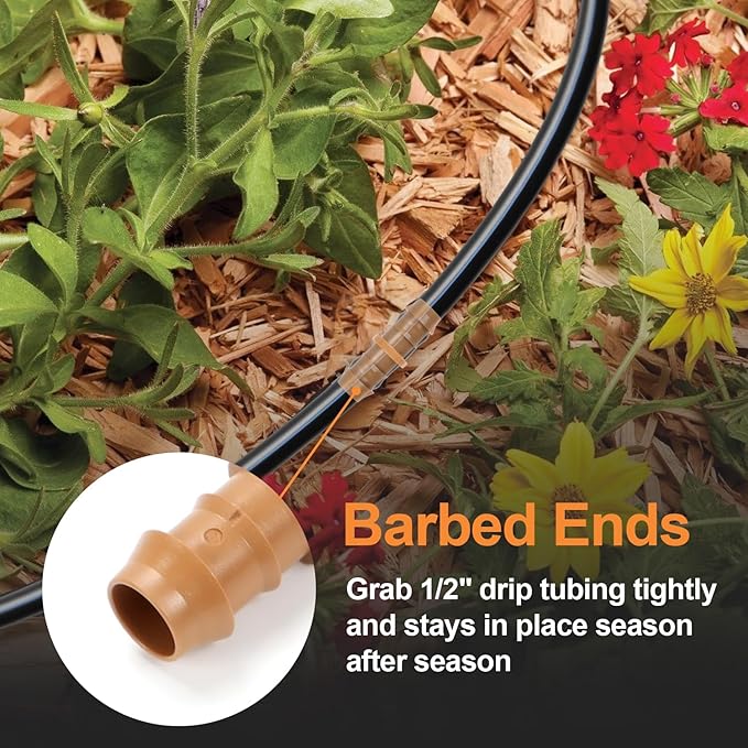 25 Pieces Drip Irrigation Coupling Fittings, 1/2'' Drip Line Barbed Coupler Connectors for 5/8", 1/2", .700" Drip Tubing for Garden Drip Sprinkler Systems