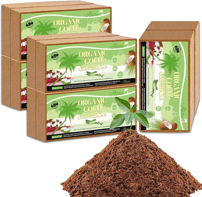 Riare 10pcs Organic Coco Coir Bricks Soil Blocks- 100% Natural Compressed Coco Peat Brick Coconut Fiber Substrate with Low EC& pH Balance, High Expansion Coco Coir Pith Coconut Husk for Garden