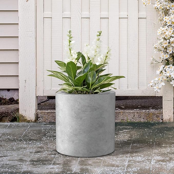 Kante 12.6" Dia Round Concrete Planter, Modern Style Large Cylindrical Plant Pot with Drainage Hole and Rubber Plug for Indoor Outdoor Patio, Natural Concrete