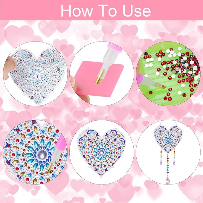 3 Pack Diamond and Painting Suncatcher Window Hanging Ornament Crystal Window Garden Decor DIY Kits for Beginners Adult Kids -Tree, Moon, Heart