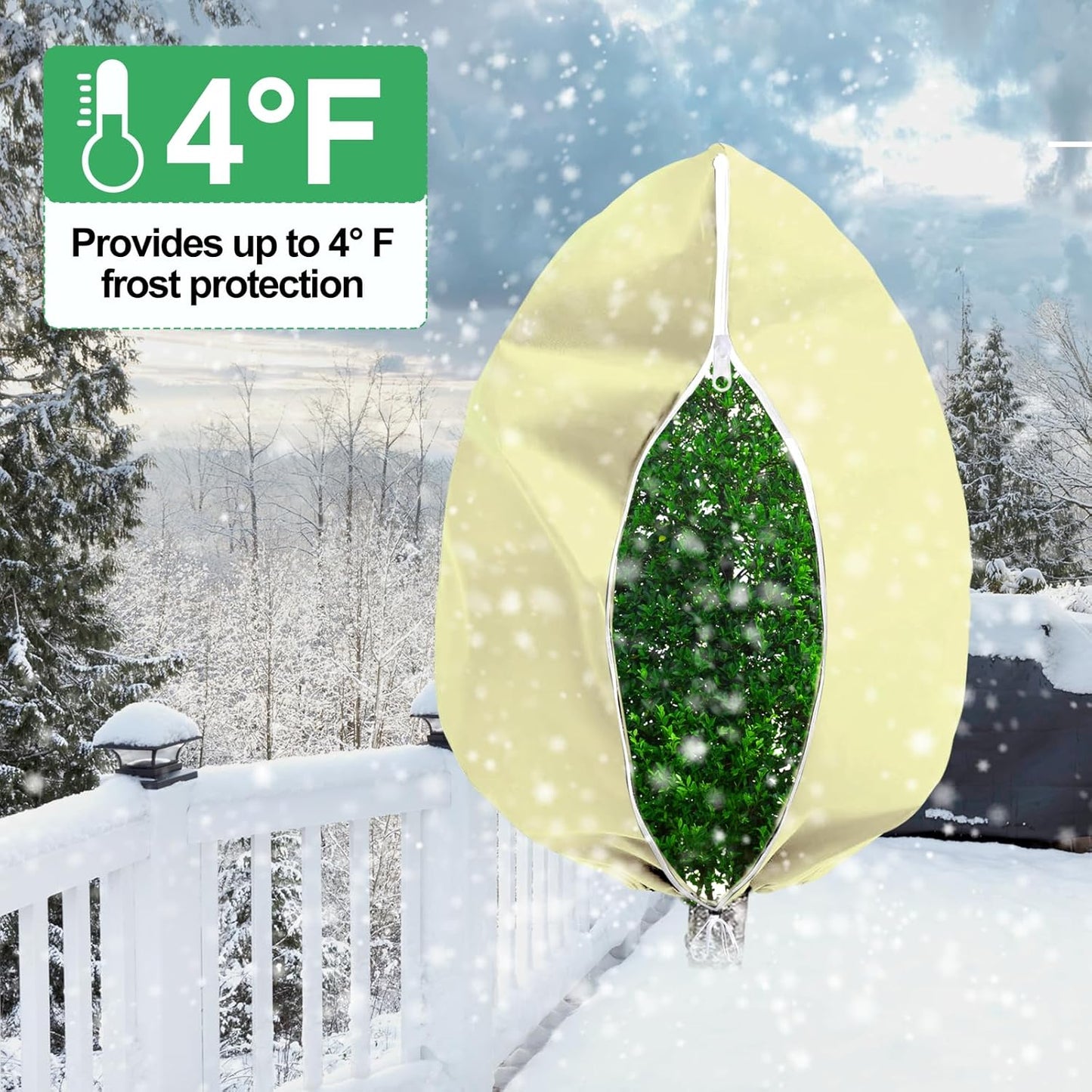 Plant Covers for Winter Tree Covers Freeze Protection, 78.7" X 94.4" Large Frost Blankets for Outdoor Plants with Zipper Drawstring, Fig Tree Plant Jacket Covers Cold Weather Protection Bags