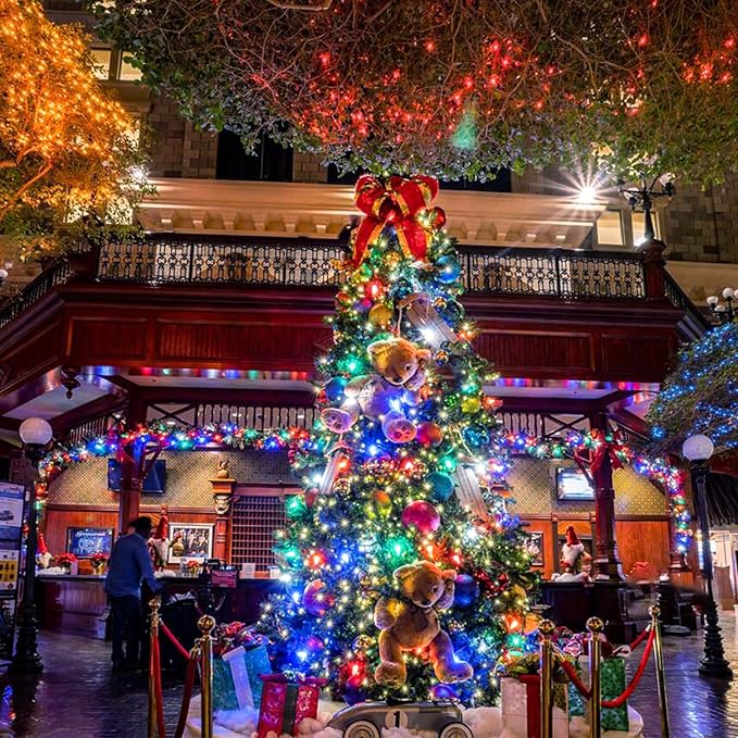 2 Pack Solar Powered Christmas Lights, 75.5ft 200 LED Multicolor Christmas Tree Lights, 8 Modes Solar String Lights Outdoor Waterproof for Garden Wedding Party Halloween Xmas Decoration