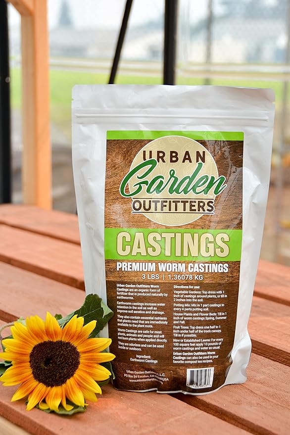 Premium Worm Castings Plant Food - Natural Soil Builder for Gardens, Houseplants, Flower Beds and Lawns. (7lb Bag)