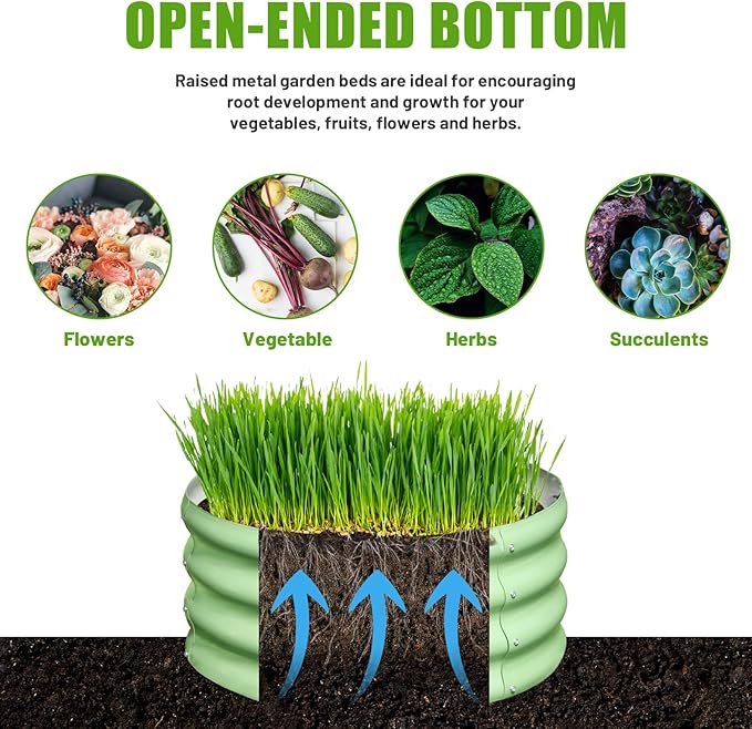 SnugNiture 3 Pcs 2x2x1ft Round Galvanized Raised Garden Bed Kit Outdoor, Metal Planter Box for Planting Plants Vegetables, Green