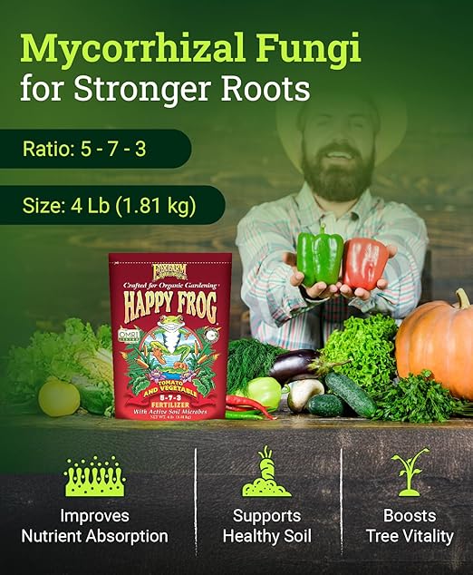 Fox Farm Happy Frog Tomato and Vegetable Fertilizer - Dry Tomato Fertilizer for Strong Growth, Plant Resistance, and Root Efficiency, NPK 5-7-3 (4 lb (2 Pack))