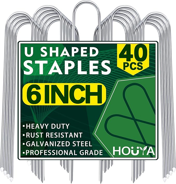 U Shaped Garden Stakes 6 Inch 40 Pack Drip Irrigation Stakes Galvanized Landscape Garden Staples Hose Stakes for Soaker Hose Drip Line Irrigation Tubing Tube, Lawn Ground and Weed Barriers