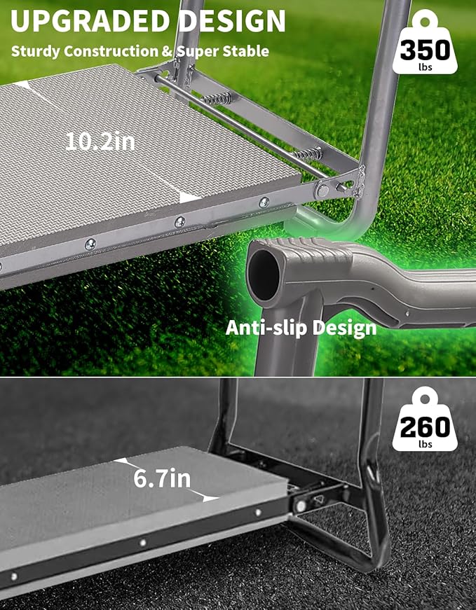 Garden Kneeler and Seat, Foldable Garden Stool 10.2" Width, Heavy Duty Knee Seat for Gardening with 2 Tool Pouches and Tool Bag & Gloves, Gardening Bench Accessories for Seniors (Black)