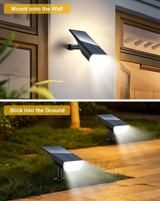 BAXIA TECHNOLOGY Solar Spot Lights Outdoor Waterproof, 3 Lighting Modes Solar Pathway Lights, Dusk to Dawn Spotlight for Yard Garden Landscape Driveway, Warm White, 6 Pack