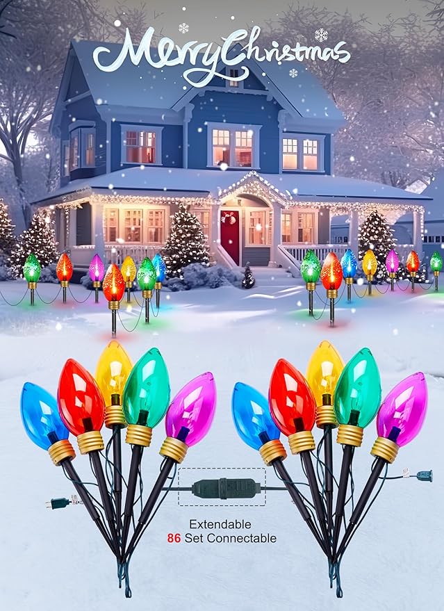 Minetom 11Feet 5 LED Super Jumbo Christmas String Lights or Pathway Marker Lights, Outdoor Xmas Decorations- Jumbo C9 Hanging Lights Waterproof Lawn Dec for Holiday Home Tree Roof Yard Garden