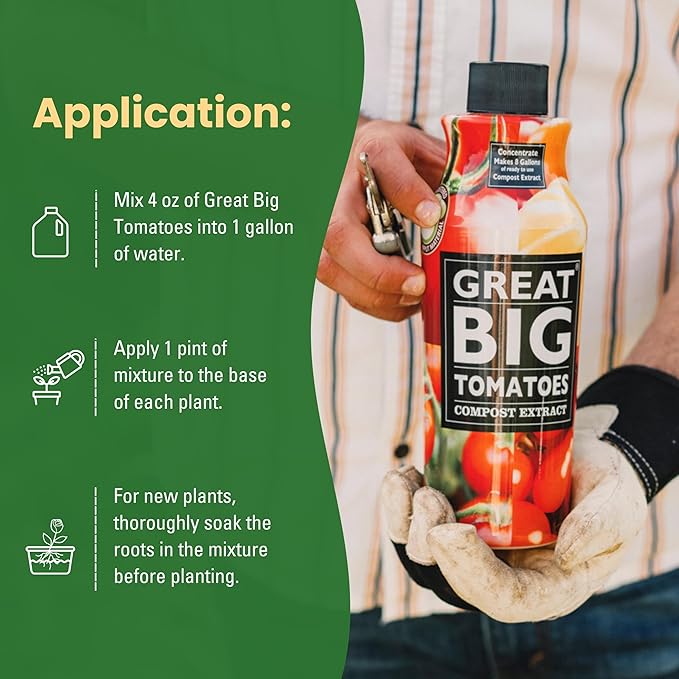 Great Big Tomatoes – Soil and Tomato Fertilizer Booster to Grow The Tastiest Tomatoes and Veggies; 2.5 Gallon Concentrate (Makes 80 Gallons)