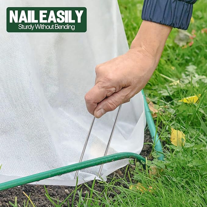 Landscape Staples 4 Inch 50 Pack 12 Gauge, Garden Staples Galvanized Ground Stakes Anti-Rust Landscape Fabric Staples Garden Stakes for Irrigation Tubing, Fence, Weed Barrier, Ground Cover