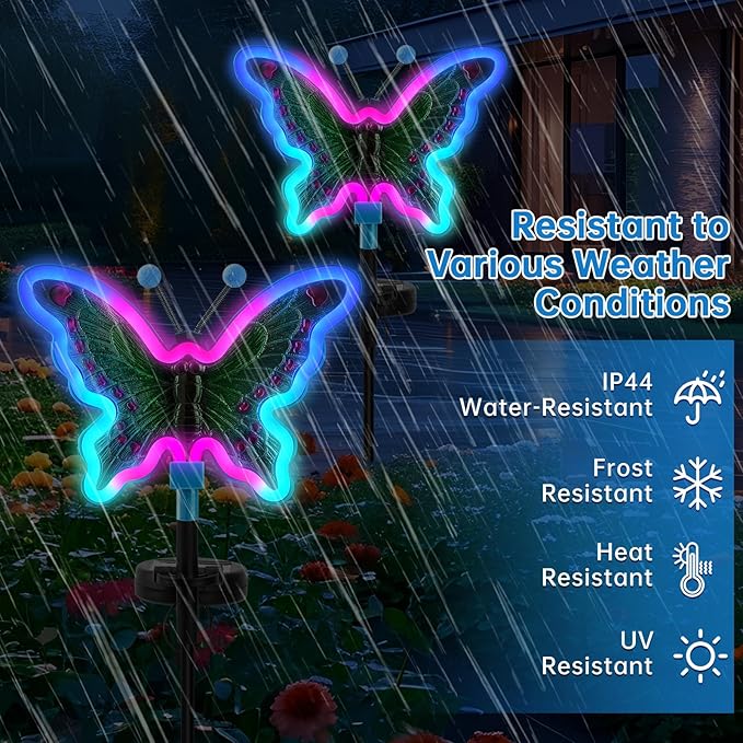 Solar Butterfly Lights Outdoor,Butterfly Solar Lights for Outside, Solar Garden Decor, Outdoor Garden neon Lights,Pathway Butterfly Lights (Light Blue,2pack)