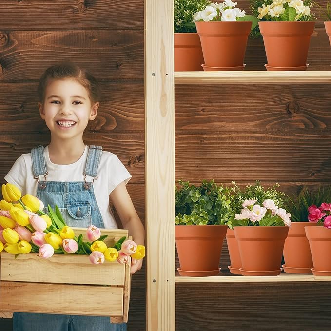 Mumufy 54 Pack 4 Inch Plant Pots Bulk Small Planter with Drainage Hole and Saucer Small Plastic Pots for Flowers Succulent Cactus and All House Indoor(Terracotta)