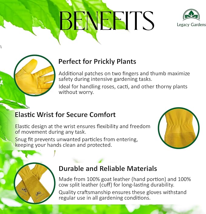 Thorn Resistant Leather Gardening Gloves for Men & Women – Long Gauntlet Rose Pruning Gloves with Forearm Protection for Pruning and Yard Work (Medium, Yellow)