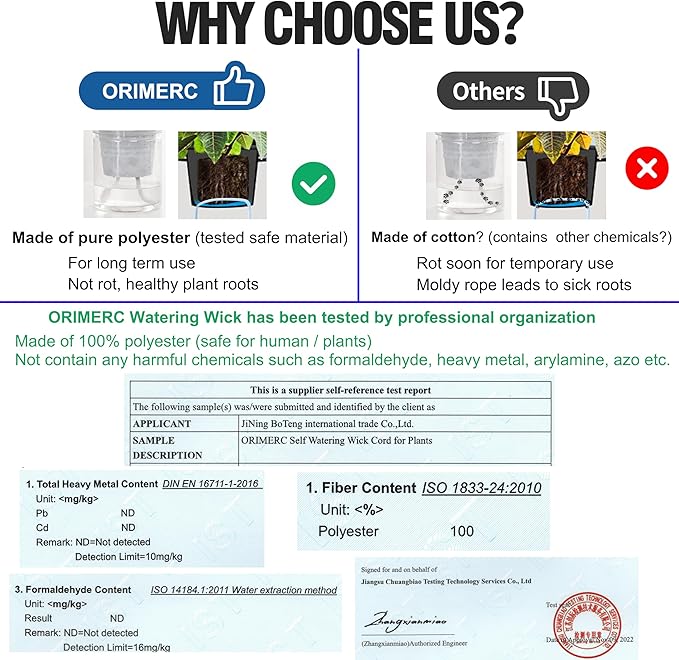 ORIMERC 200 feet 1/4 inch Self Watering Capillary Wick Cord Vacation Plant Sitter DIY Hydroponic Wicking Rope Seeds Start Planter Pot Automatic Potted Flower Passive Lazy Waterer String System Device