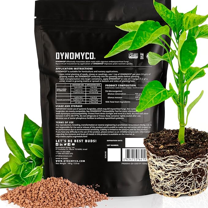 DYNOMYCO Mycorrhizal Inoculant – Plant Growth & Root Treatment – Concentrated Mycorrhiza Formula – Boosts Nutrient – Mycorrhizae Plant Food for Resilience, Root Strength & Fertilizer (100g / 3.5oz)
