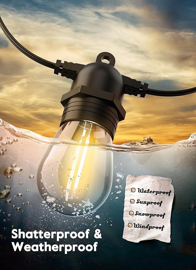 Moonflor S14 LED Light Bulbs 15 Pack 1W (Equivalent to 11 W) Shatterproof Replacement Bulbs with E26 Medium Base, Warm LED Bulbs for Outdoor Patio Garden Vintage String Lights