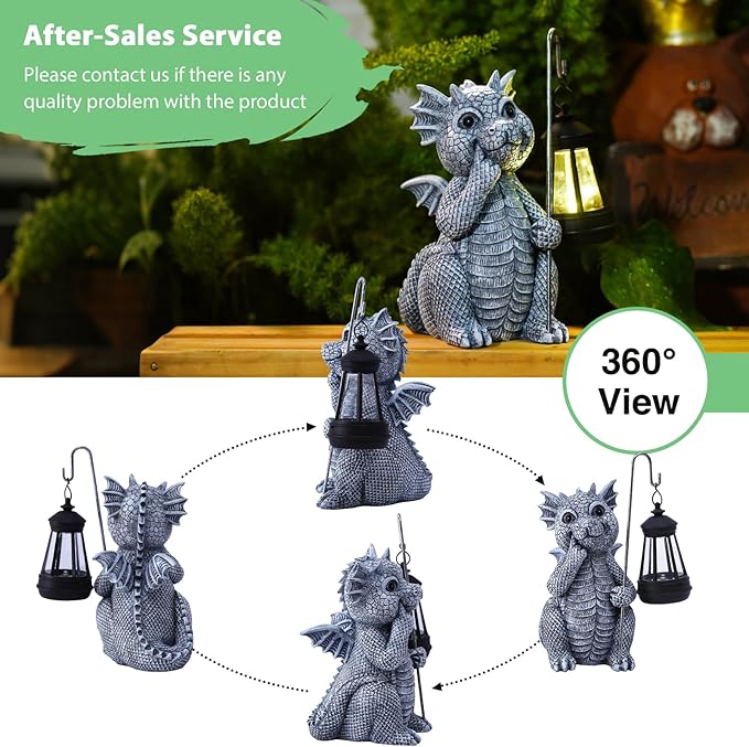 Goodeco Dragon Statue with Solar Lantern - Garden Decor for Lawn, Patio, and Yard - 8.3 inches Dragon Gifts & Outdoor Decorations
