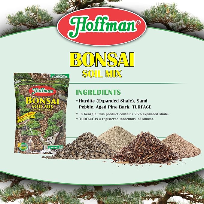 Hoffman Ready to Use Bonsai Soil Potting Mix to Provide Proper Support, Moisture, and Drainage, 2qt Bag, 3 Pack