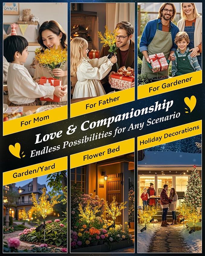 Neporal Solar Flowers Outdoor Waterproof 6PK, 7-Stems Golden Solar Lights Outdoor Decorative, Bigger Solar Panel for Outdoor Garden, Yard, Patio,Flower Pots Outdoor Decoration