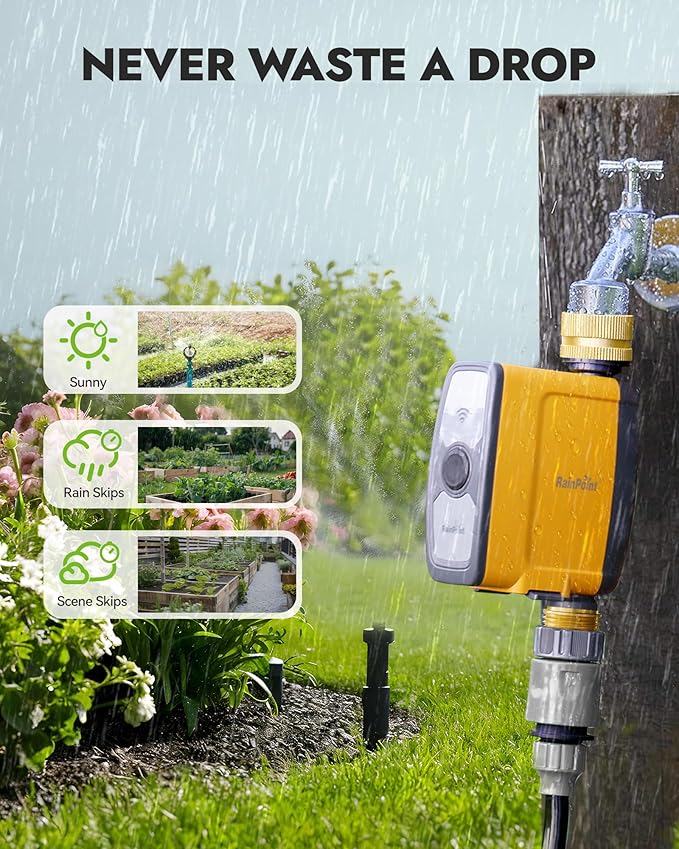 RAINPOINT WiFi Water Timer, Smart Sprinkler Timer Hose Timer WiFi Irrigation Controller, Smart Sprinkler System Valve, APP & Voice Control, Weather-Based Automatic Rain Delay, Brass Inlet & Outlet