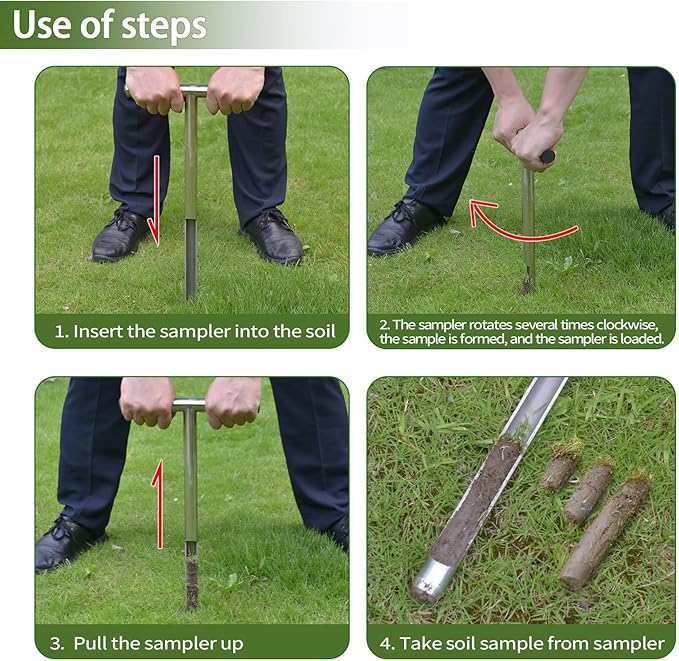 Soil Probe 20 Inch with 2 Bags, Soil Sample Probe for Lawn House Plants, T-Handle Soil Sampler Probe Rod, Stainless Steel Soil Test Kits Tool for Soil Sampling