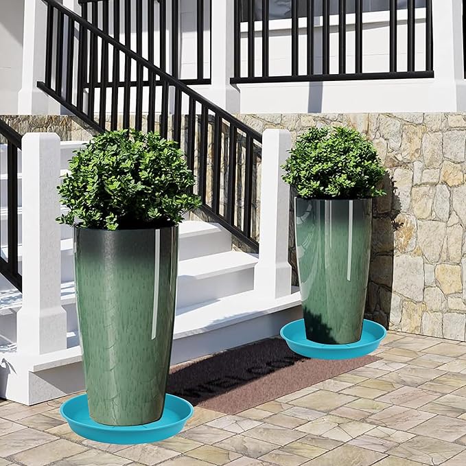 2 Pack of Plant Saucer Tray 19 inch, Heavy Duty Plastic Pot Plant Drip Trays Saucers for for Indoors Outdoor, Plant Water Tray for Planters 16-19" (19", Light Blue)