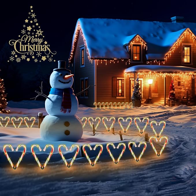 10" Christmas Candy Cane Pathway Lights, Set of 10 Pack Christmas Outdoor Decorations Candy Cane Lights Red & Green
