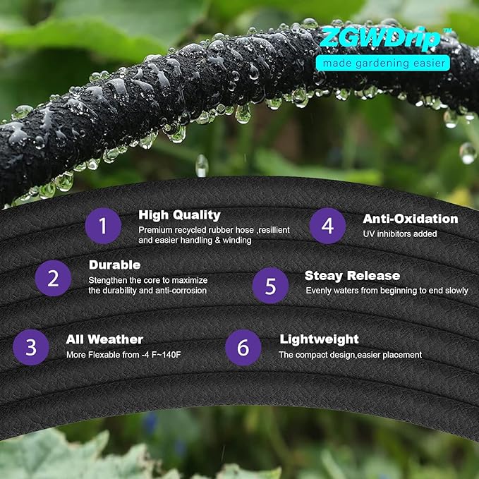 Soaker Hose 25 FT,1/2 Inch Soaker Garden Hose with 3/4" Solid Brass Connectors