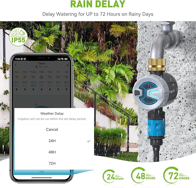 RAINPOINT Sprinkler Timer Outdoor, Bluetooth Hose Timer to 60M Connect Range, Digital Irrigation Water Timer for Garden Hose, Faucet Timer for Lawn Yard