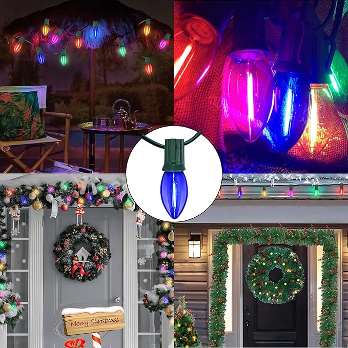 C9 LED Christmas Lights Outdoor,25FT Multicolored Christmas Lights with 26 Colorful Clear Multicolor LED Bulbs,Connectable Old Fashioned Christmas Lights for Garden Patio Xmas Tree Party Home Decor