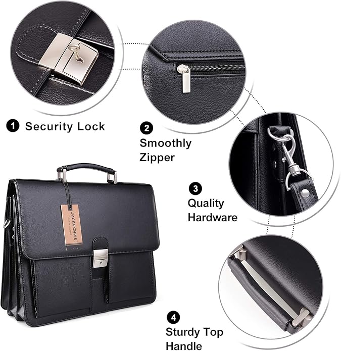 Jack&Chris Mens New PU Leather Attache Briefcase Traditional Messenger Lawyer Bag, MBYX015