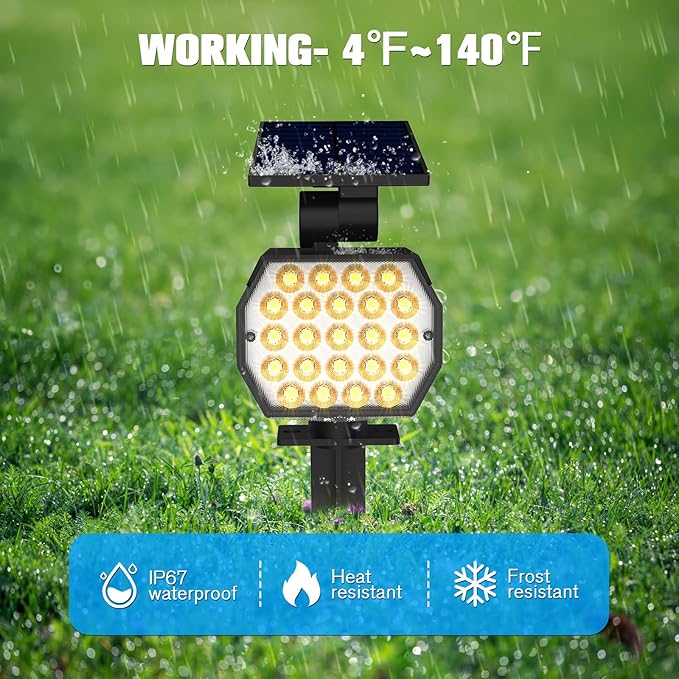 NIORSUN Solar Spot Lights Outdoor,23 LEDs Landscape Lighting with Auto On/Off and 3 Lighting Modes, IP67 Waterproof Spotlights,Outdoor Solar Lights for Yard Garden,8 Pack(Warm White)