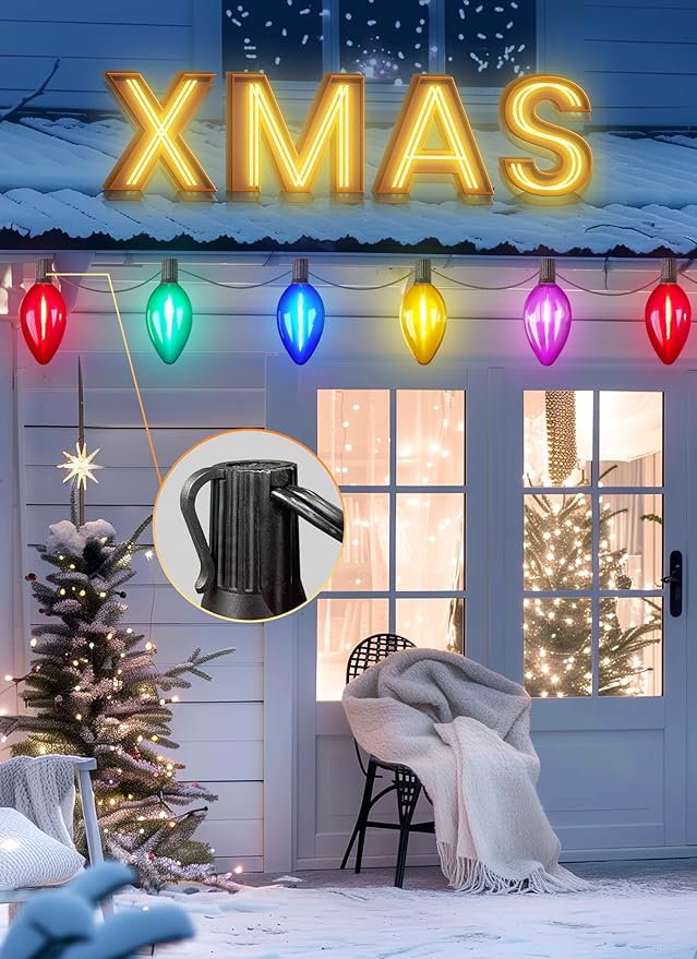 Minetom 2 Pack Solar Double C9 Christmas Pathway Lights Outdoor -Total 32FT 20 LED C9 Christmas Lights Outdoor with Timer,8 Modes, Solar Christmas Outdoor Decorations for Lawn Outside Yard, Multicolor