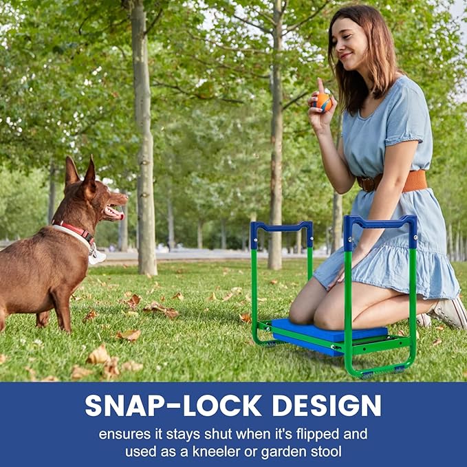 Heavy Duty Garden Kneeler and Seat, Convertible 2-in-1 Design with Thick EVA Cushion & Large Tool Bag, Support for Knee & Back Pain Relief, Durable Gardening Stool for Weeding, Planting