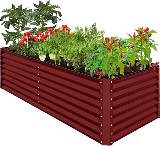 Best Choice Products 8x4x2ft Outdoor Metal Raised Garden Bed, Deep Root Planter Box for Vegetables, Flowers, Herbs, and Succulents w/ 478 Gallon Capacity - Royal Red