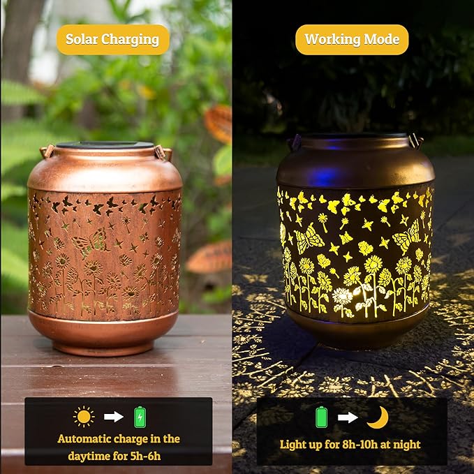 Solar Lanterns Outdoor, Waterproof Hanging Solar Lantern Garden Decor, Solar Lights for Backyard Porch Patio Table Yard Balcony Lawn Pathway, Butterfly Gifts for Women Grandma Mom